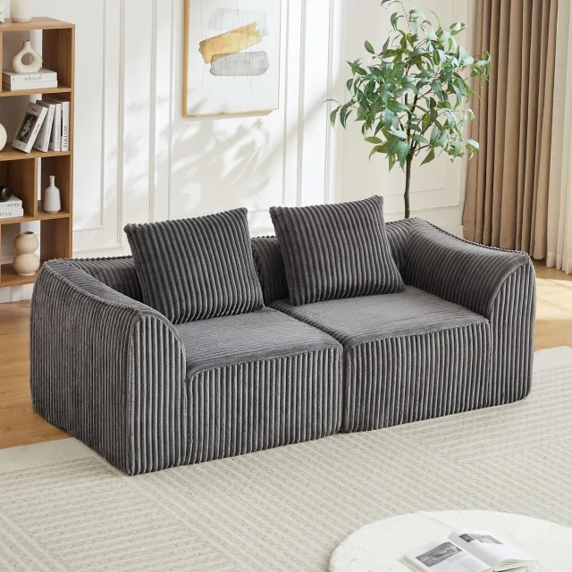 MIVRAY Hoekbank Zonder Montage - Modulaire Loungebank Met Kussens - Voor Woonkamer En Slaapkamer - Cord Grijs