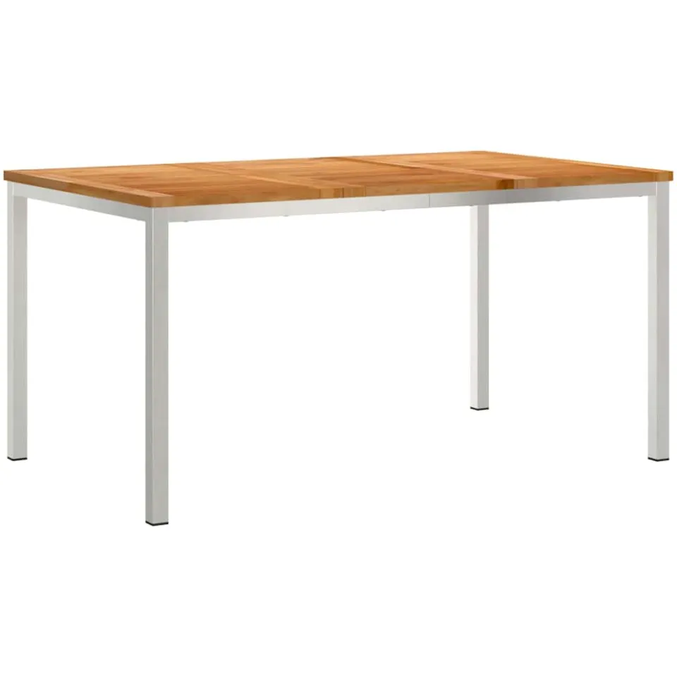 vidaXL Eettafel 150x90x75 cm Massief Teakhout en RVS, foto 3