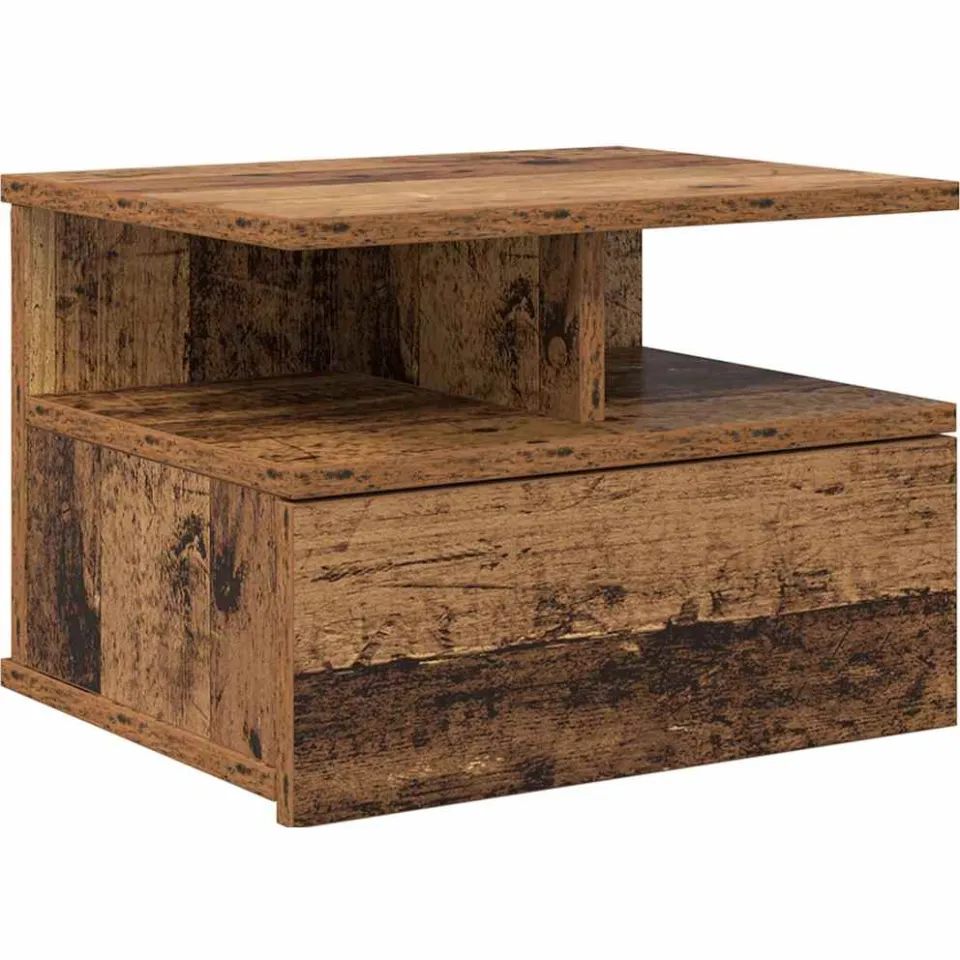 vidaXL Vliegend Nachtkastje Oudhout 40 x 31 x 28 cm Bewerkt hout bruin, foto 3