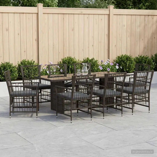 vidaXL Buiten eettafelset 9 st Zwart poly rattan