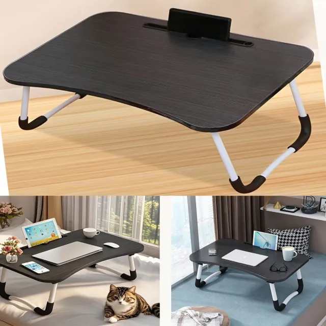 Buyya Draagbaar Schoottafeltje, Multifunctionele Bedtafel, Opklapbaar Dienblad, Leeshouder Voor Bed En Bank. Zwart