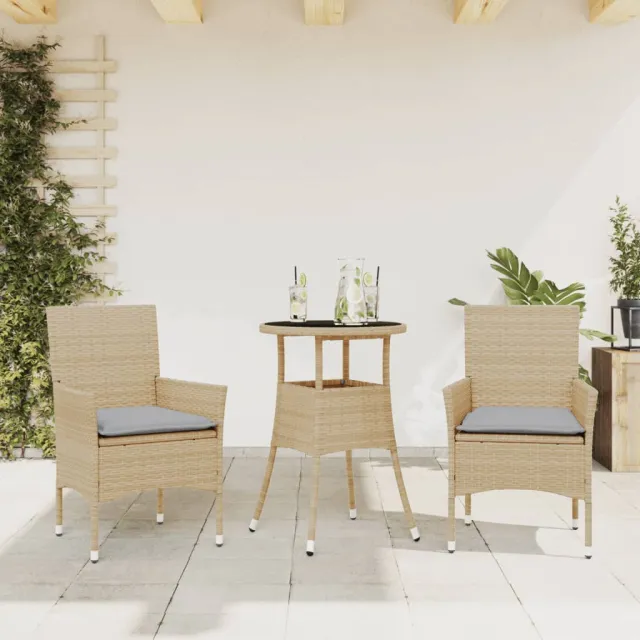 vidaXL 3-delige Tuinset met kussens poly rattan en glas beige, foto 2
