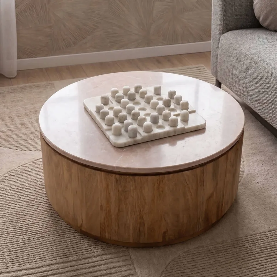 Giga Meubel Salontafel Elan Rond - Travertin - Naturel - 90x90x35cm, foto 3