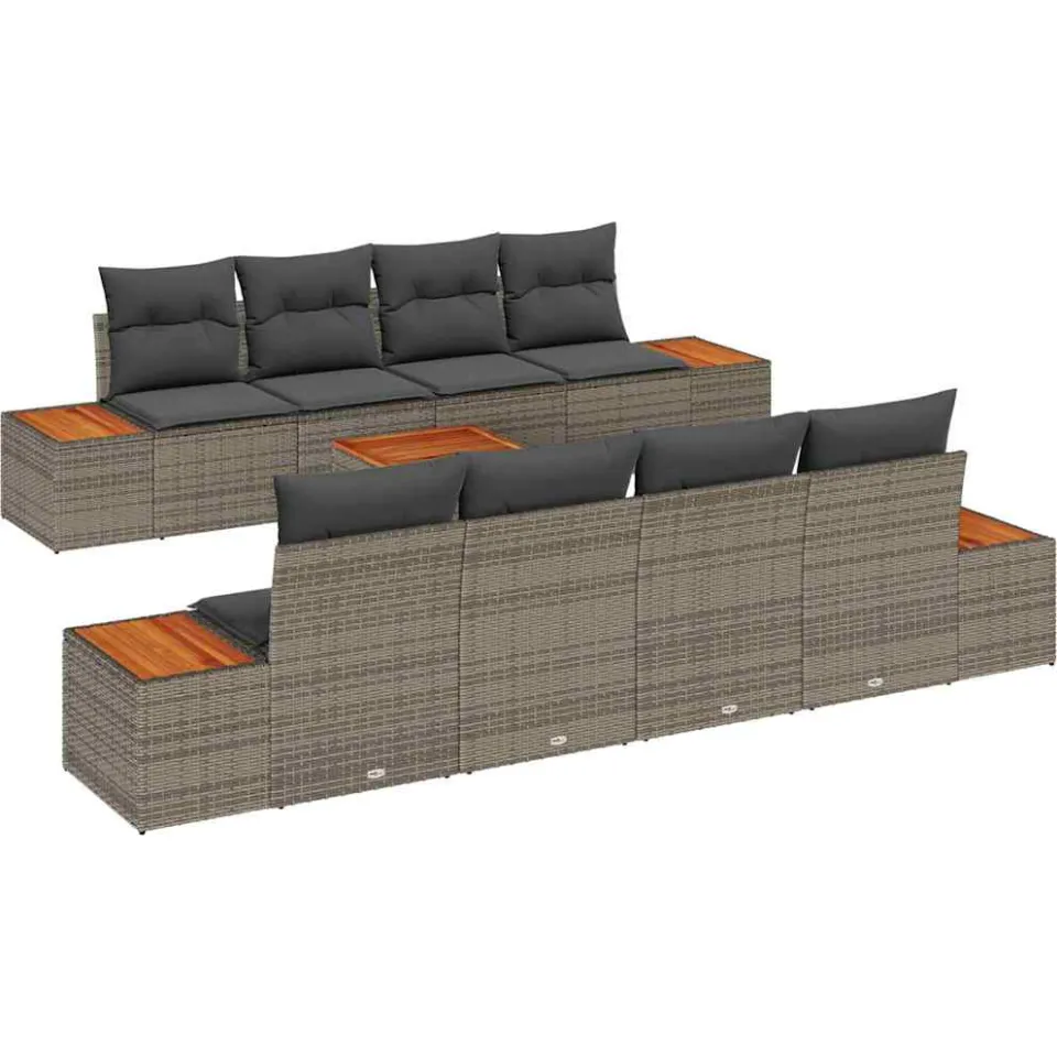 vidaXL Tuin Sofa Set 9 st Grijs Poly riet, foto 3