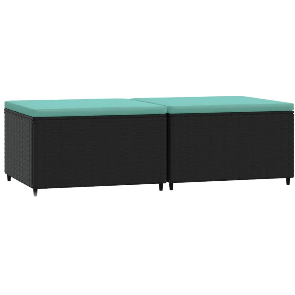 vidaXL Voetensteunen 2 st met kussens poly rattan zwart, foto 3