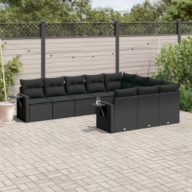 vidaXL 10-delige Loungeset met kussens poly rattan zwart, foto 2