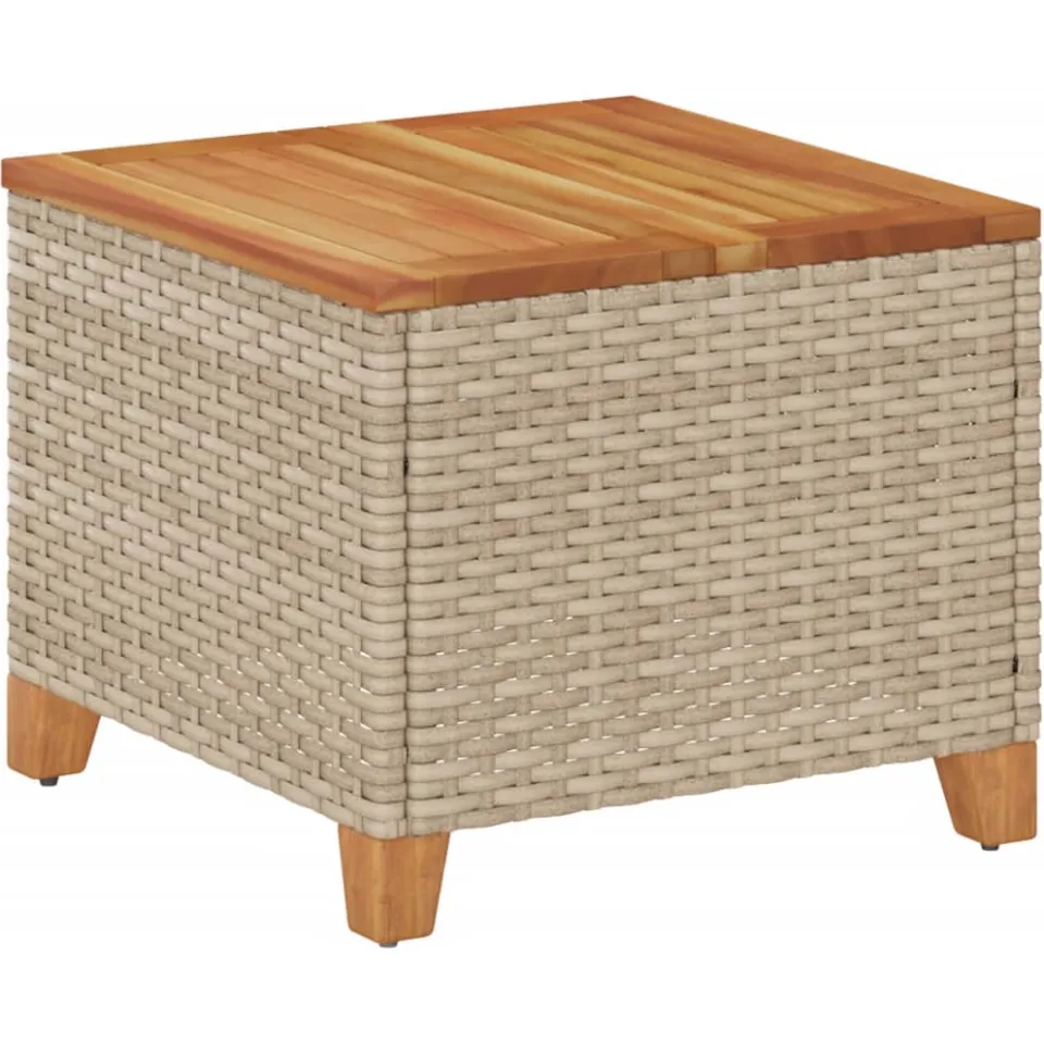 vidaXL Tuintafel 45x45x37 cm poly rattan en acaciahout beige, foto 3