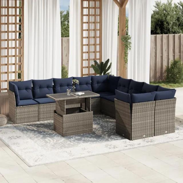 vidaXL 11-delige tuinbankset met kussens, grijs polyrotan, foto 2