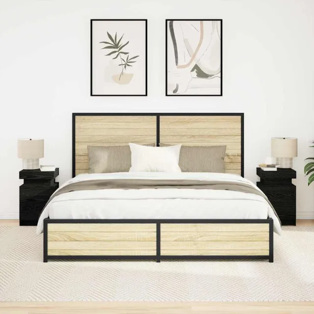 vidaXL Nachtkastje 2 st Zwart Eiken 35 x 39 x 55 cm Bewerkt hout, foto 2