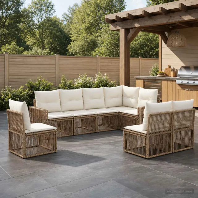 vidaXL Tuinbankenset 8 st 8-zits Beige en Crème Wit poly rattan, foto 2