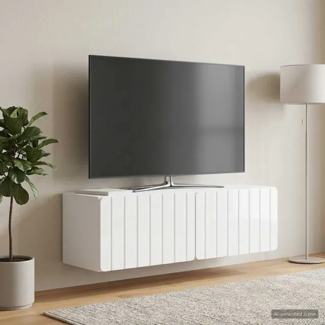 vidaXL Wandbeugel TV-kast 98 x 31 x 30 cm Hoogglans Wit Bewerkt hout, foto 2