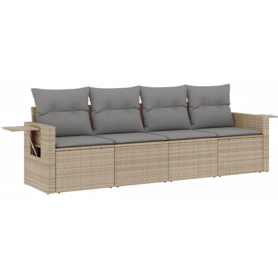 vidaXL 4-delige Loungeset met kussens poly rattan beige, foto 3