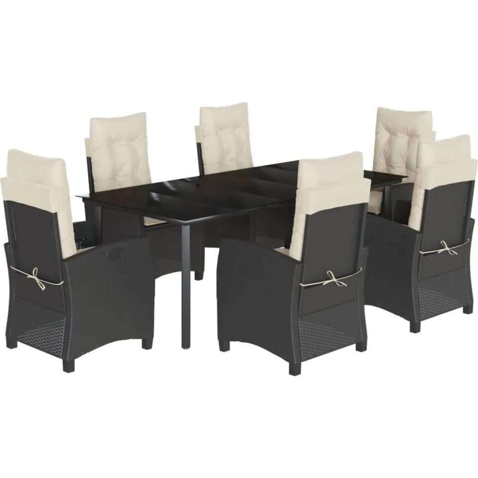 vidaXL 7-delige Tuinset met kussens poly rattan zwart