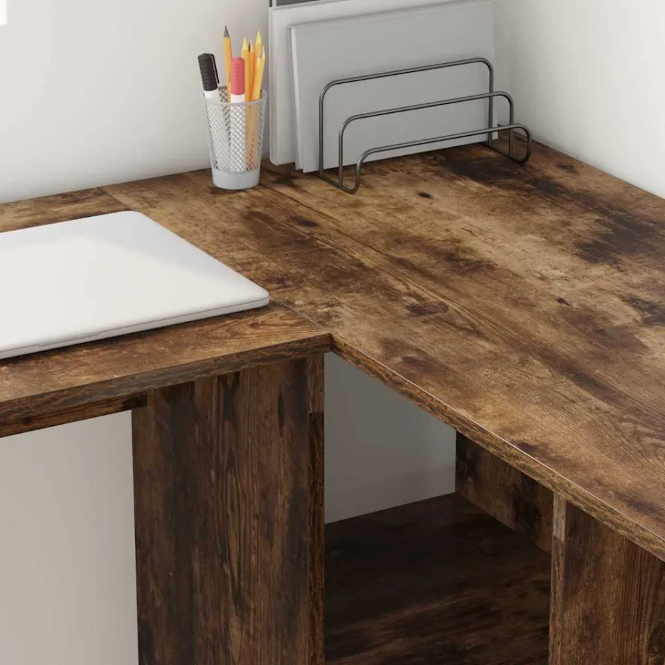 vidaXL Hoekbureau Gerookt eiken 142 x 102 x 73 cm Bewerkt hout, foto 3