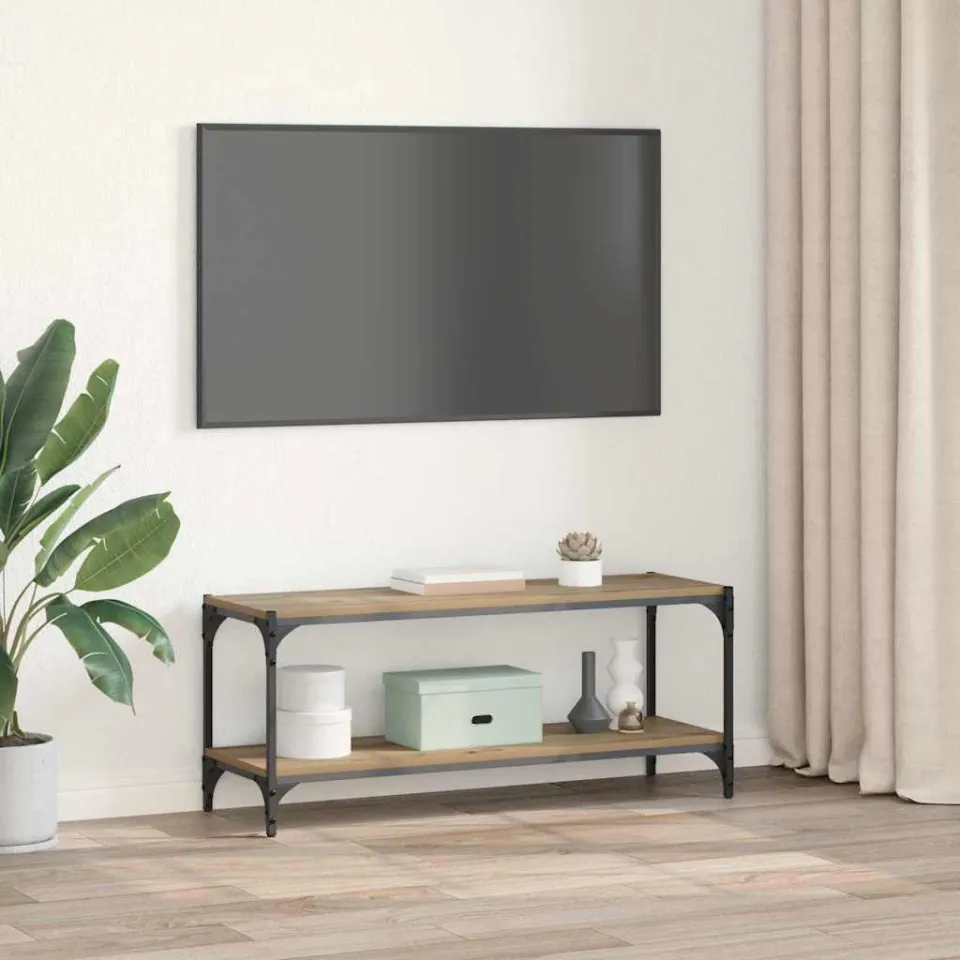 vidaXL TV-kast 2-laags 100x33x41cm Gemonteerd hout en ijzer bruin, foto 4