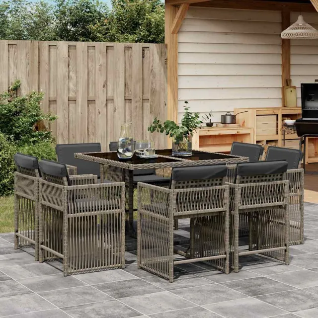 vidaXL 9-delige Tuinset met kussens poly rattan grijs, foto 2