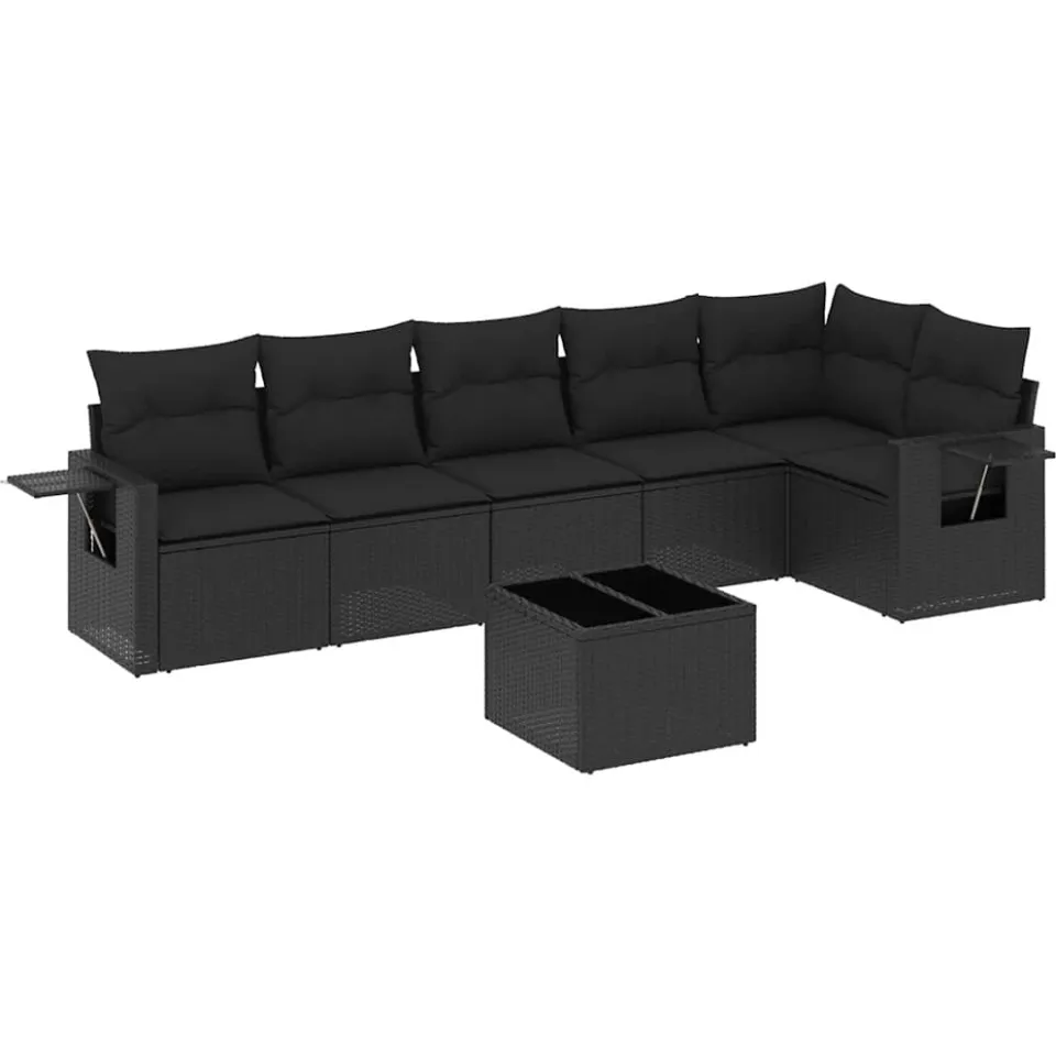 vidaXL 7-delige Loungeset met kussens poly rattan zwart, foto 3