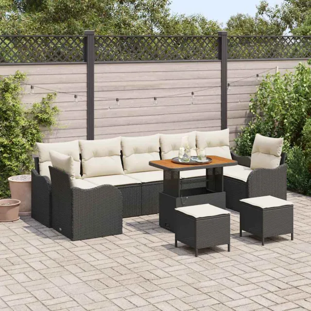 vidaXL Tuinbankenset 10 st Zwart poly rattan