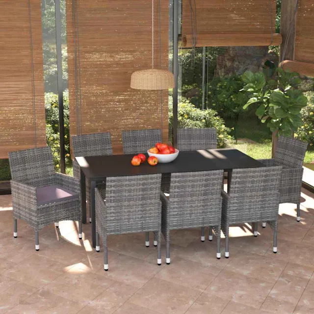 vidaXL 9-delige Tuinset met kussens poly rattan grijs, foto 2