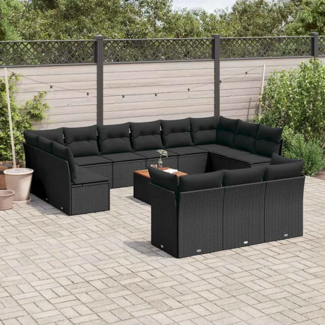 vidaXL 14-delige Loungeset met kussens poly rattan zwart, foto 2