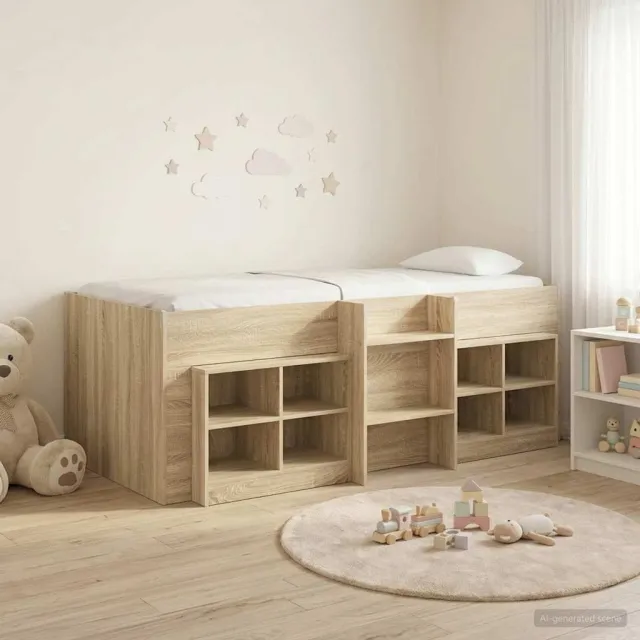 vidaXL Loft Bed Frame met Kast 3 st Sonoma Eiken Bewerkt hout Bruin