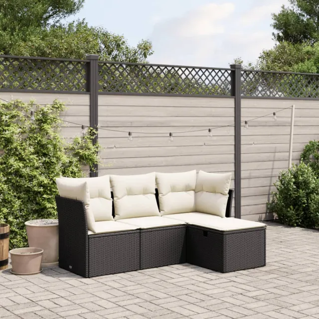 vidaXL 4-delige Loungeset met kussens poly rattan zwart, foto 2