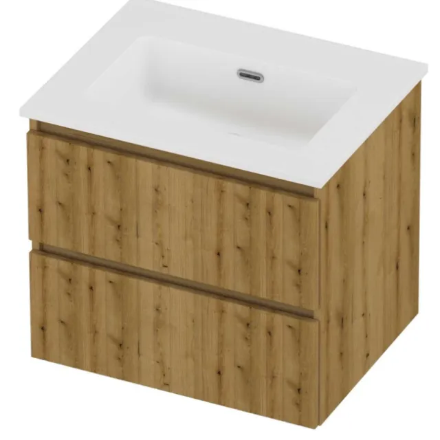 Proline Tribute Badmeubelset Porselein Elegant Zonder Kraangat 60x46x54 cm Mat White Urban Oak Eiken