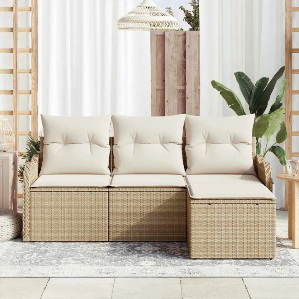 vidaXL Tuin Sofa Set 4 st Beige poly rattan, foto 3