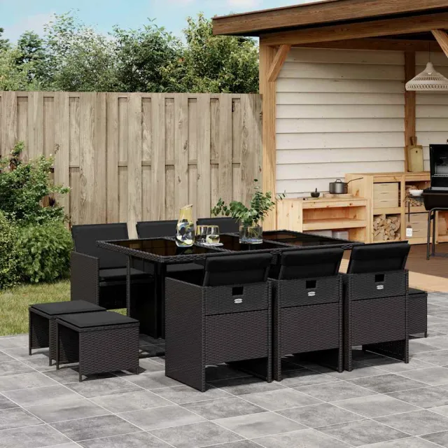 vidaXL 11-delige Tuinset met kussens poly rattan zwart, foto 2