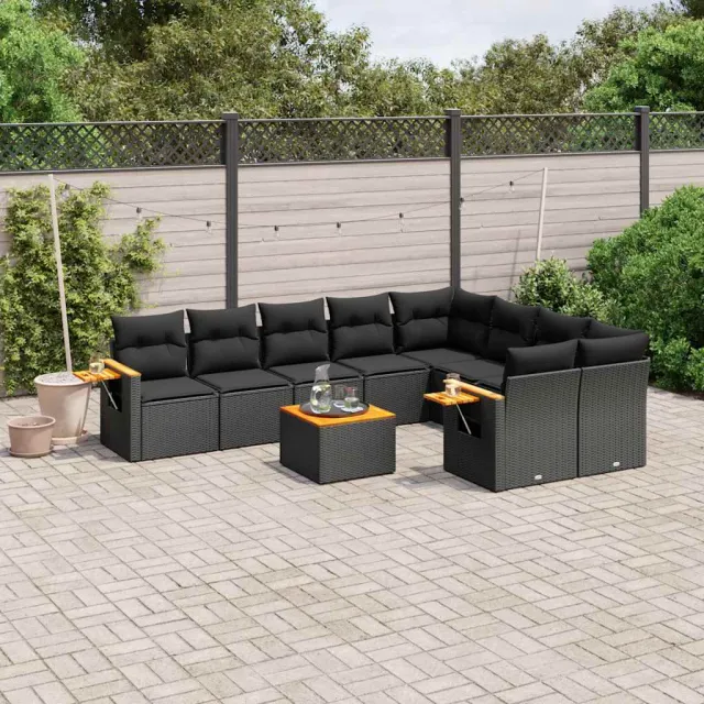 vidaXL 10-delige Loungeset met kussens poly rattan zwart, foto 2