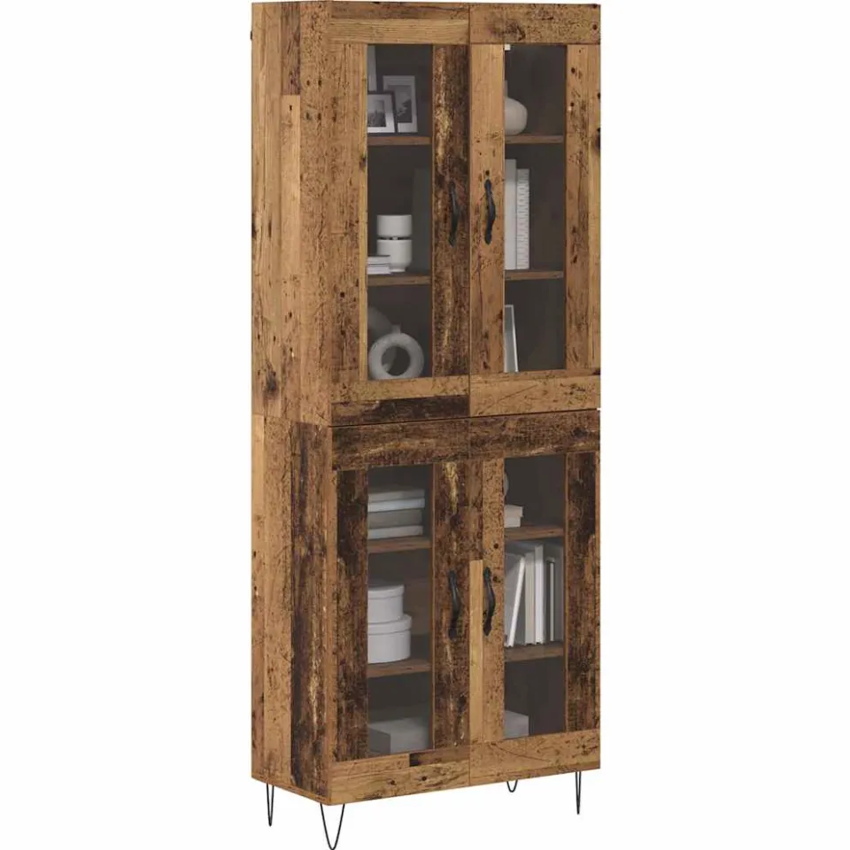 vidaXL Hoge kast Oud Hout 69,5 x 34 x 90 cm Bewerkt hout Bruin