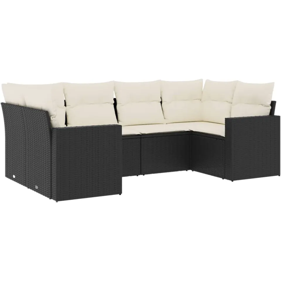 vidaXL 6-delige Loungeset met kussens poly rattan zwart