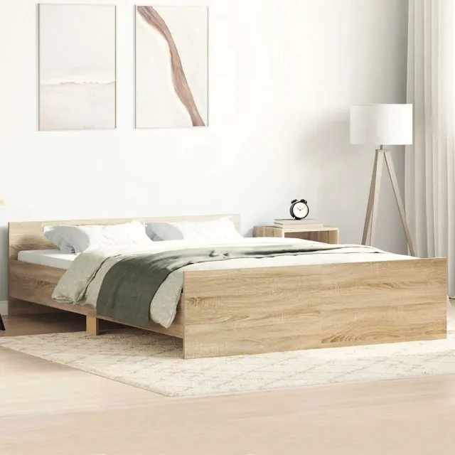 vidaXL Bedframe met hoofd- en voeteneinde grijs sonoma 140x200 cm