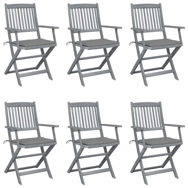 vidaXL Inklapbare stoelen 6 st met kussens massief acaciahout Grijs