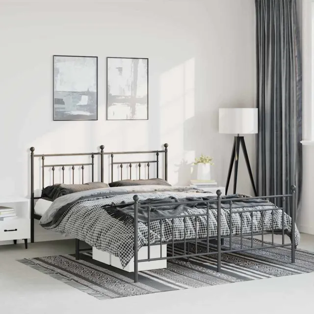 vidaXL Bedframe met hoofd- en voeteneinde metaal zwart 150x200 cm
