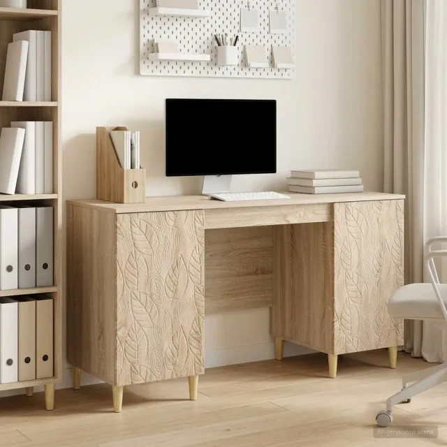 vidaXL Bureau Sonoma Eiken 142,5 x 50 x 75 cm Bewerkt hout, foto 2
