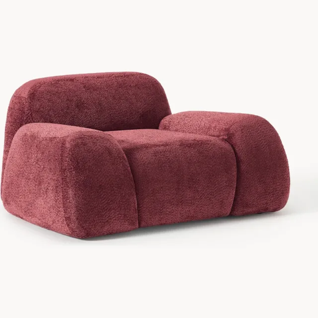 Westwing Collection Loungefauteuil Wolke van teddy-bouclé Wijnrood