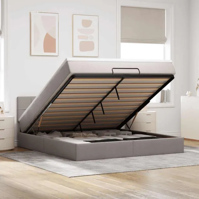 vidaXL Ottoman bed met matras 160x200cm stof taupe