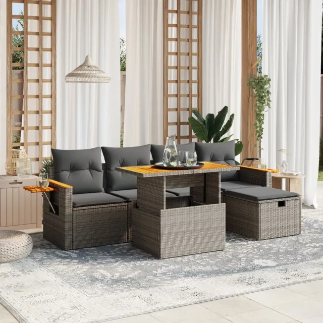 vidaXL 6-delige Loungeset met kussens poly rattan grijs, foto 2