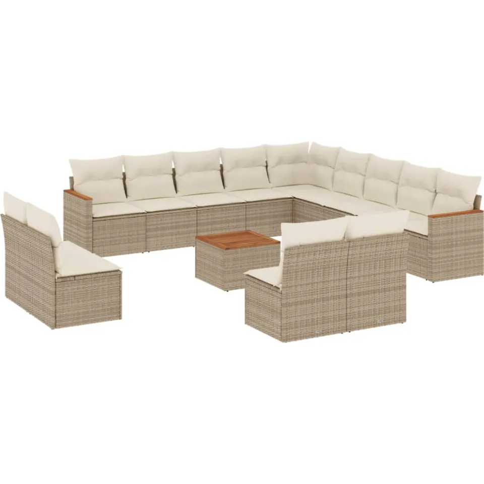 vidaXL 14-delige Loungeset met kussens poly rattan beige, foto 3