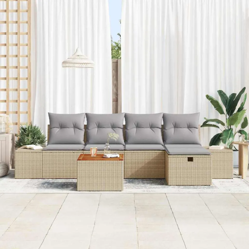 vidaXL Tuinbankenset 6 st Beige poly rattan, foto 3