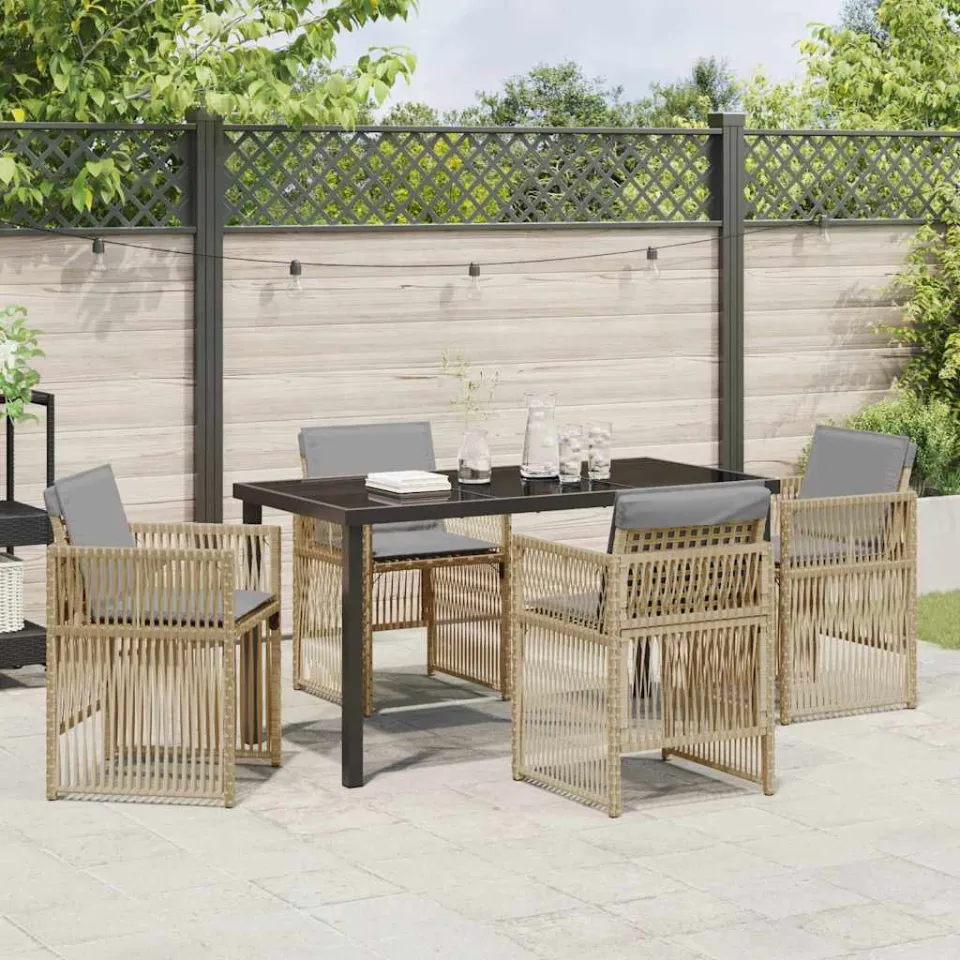 vidaXL Tuin eettafelset 5 st Beige Gepoedercoat staal, foto 3