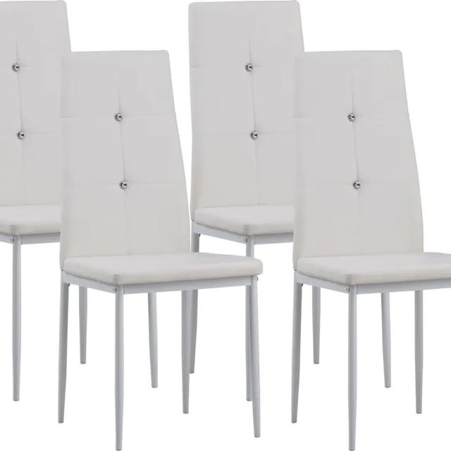 Albatros International Albatros eetkamerstoelen set van 4 - DIAMOND set van 4, Wit - Edele diamant look, Gestoffeerde stoel met kunstlederen bekleding, Modern Eetkamerstoelen stijlvol design aan de eettafel - Keukenstoel of stoel eetkamer met hoge belastbaarheid