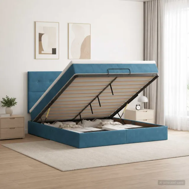 vidaXL Ottoman bed met matras Donkerblauw 140 x 190 cm Fluweel