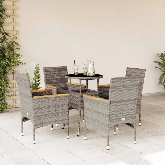 vidaXL 5-delige Tuinset met kussens poly rattan en glas grijs, foto 2