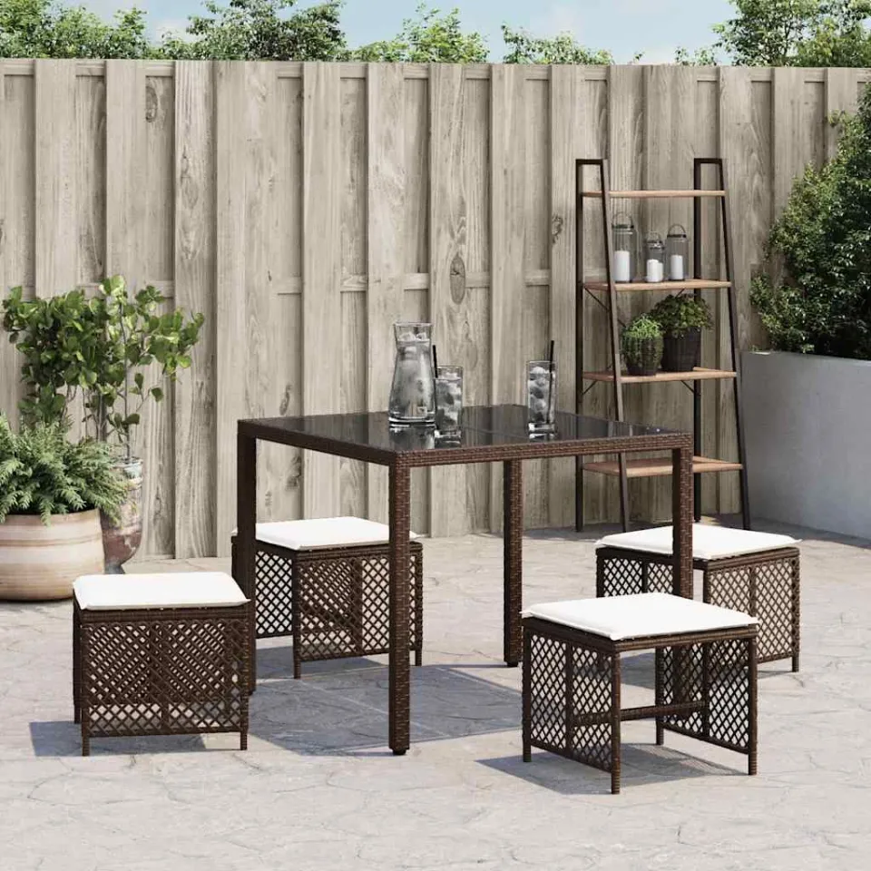 vidaXL Tuinkrukken 4 st met kussens 41x41x36 cm poly rattan bruin, foto 2