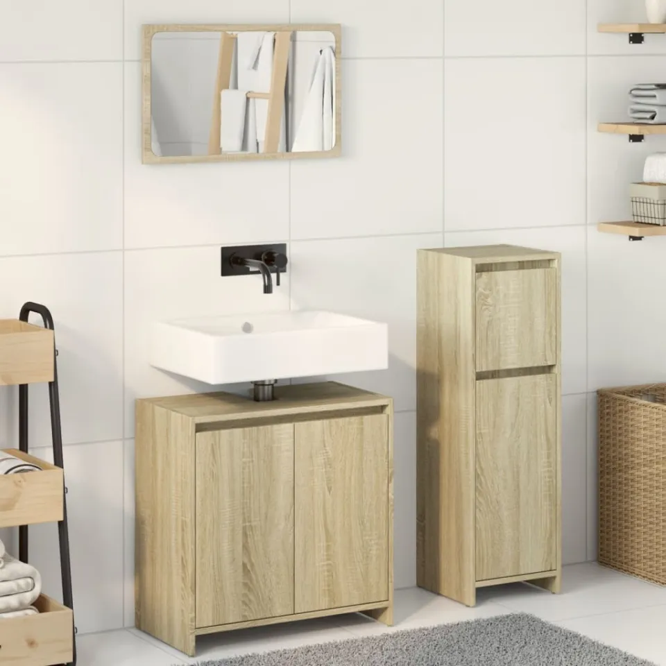 vidaXL 3-delige Badkamermeubelset bewerkt hout sonoma eikenkleurig, foto 2