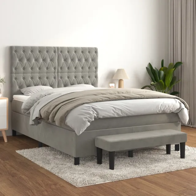 vidaXL Boxspring met matras fluweel lichtgrijs 140x190 cm grijs