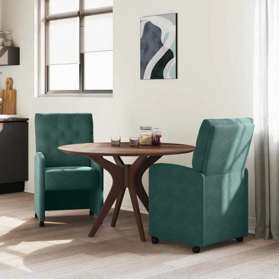 vidaXL Eetkamerstoelen met Wieltjes 2 st Fluweel Donkergroen groen, foto 2