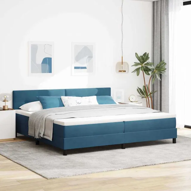 vidaXL LED Box Spring Bed Donkerblauw 200 x 200 cm Fluweel blauw